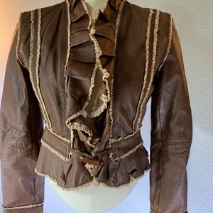 VS MODA Int'l  Leather Ruffle Jacket in Brown